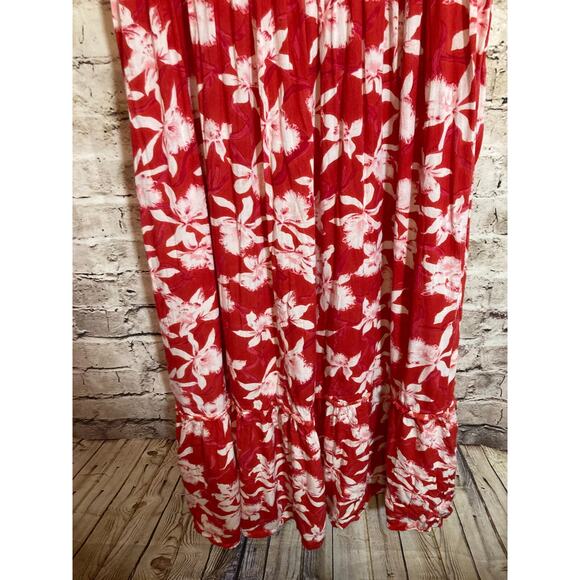 Amanda's Collection Babydoll Dress Womens Medium Red Tropical Floral Cottage - Picture 12 of 13